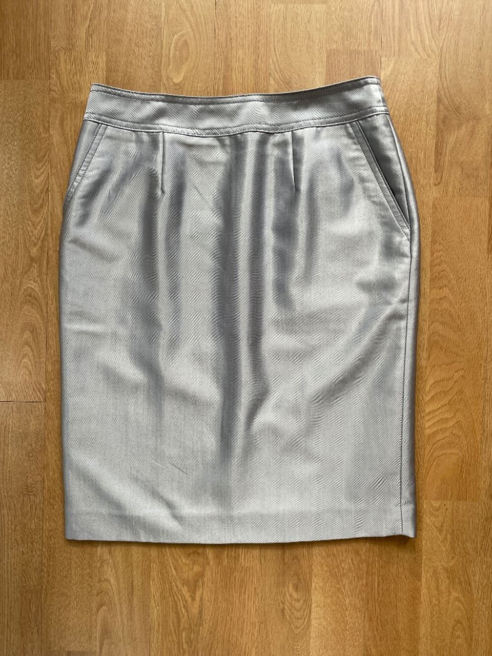 Calvin Klein shiny silver pencil skirt, soft poly-rayon blend (2P)